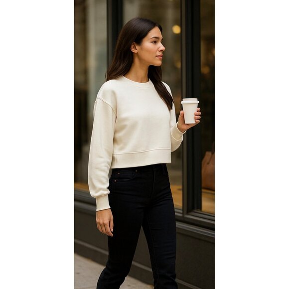 L’AGENCE Luvia Ivory Cropped Sweatshirt Rare Sold-Out Icon New With Tags Medium - Picture 13 of 16